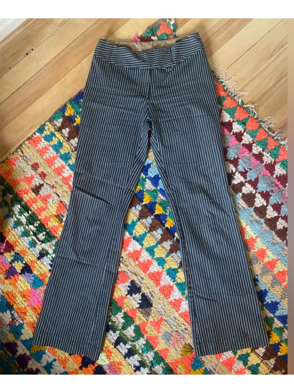 Vintage Striped Flared Low-Rise Pants - Black & White Pinstripe